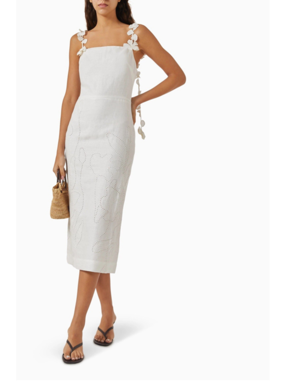 NWT $998 Andres Otalora Petalos Floral Appliqué Sleeveless Midi Linen Dress 2